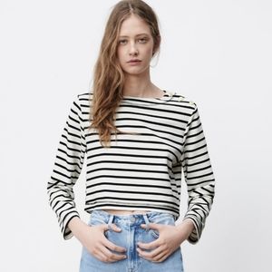 Zara Nautical Breton Stripe Top - Gold Button Detail Coastal Chic